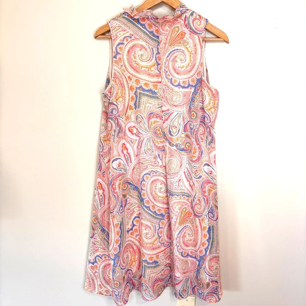 Tommy Hilfiger St. Tropez Pink Paisley Tie‎ Shift Dress Sz L Tropical Vacation